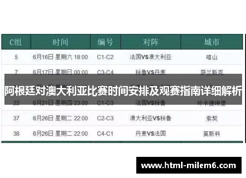 阿根廷对澳大利亚比赛时间安排及观赛指南详细解析