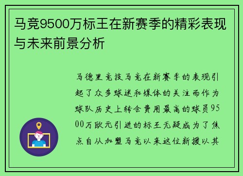 马竞9500万标王在新赛季的精彩表现与未来前景分析